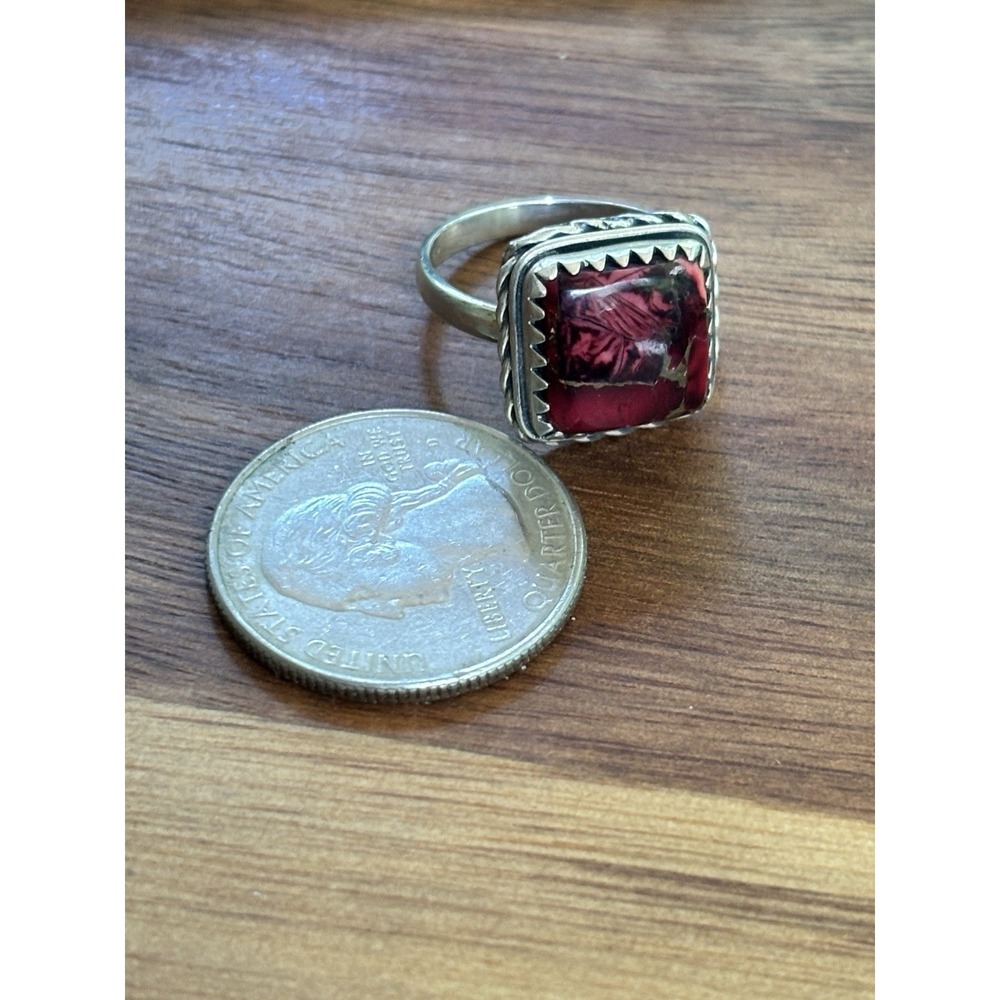 New Sterling Silver & Kingman Rose Dalia Square Ring Size 8 - Picture 6 of 6